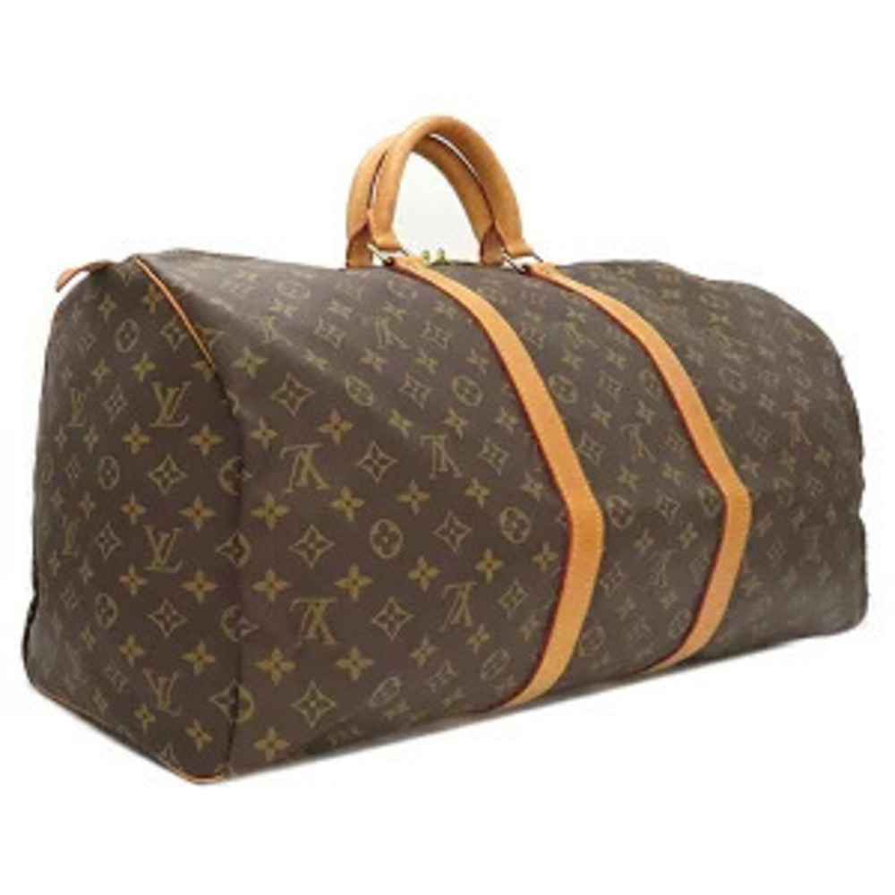 Louis Vuitton canvas bag key brown Monogram Keepall Boston padlock Brown